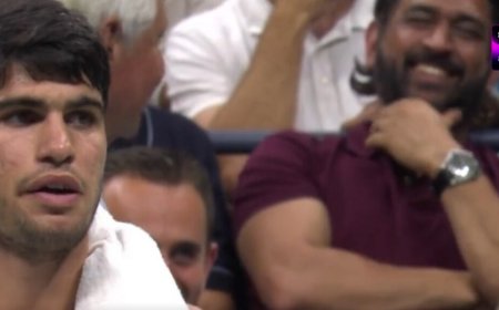 US Open 2023: MS Dhoni spotted watching Carlos Alcaraz vs Alexander Zverev's quarterfinal clash. Watch
