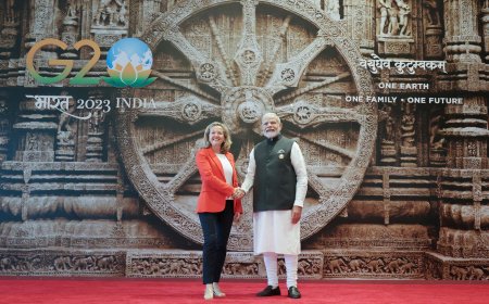 PM receives world leaders at G20 Summit, in Bharat Mandapam (Pragati Maidan), New Delhi