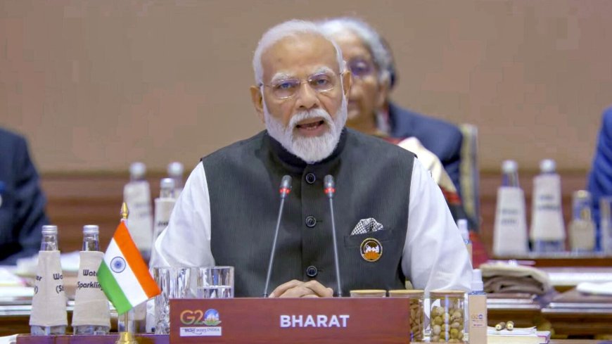 Placard reads 'Bharat' as PM Modi addresses G20 summit