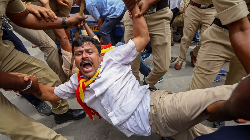 Bengaluru news: Farmers, pro-Kannada outfits stage protest in Mandya over Cauvery row