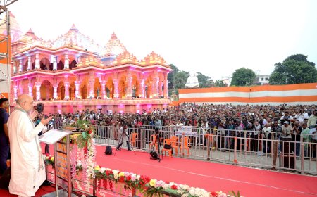 HM  Amit Shah addressing the gathering at the inauguration of the Shri Ram Temple-themed Durga Puja pandal at Sealdah