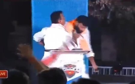 Telangana MLA grabs BJP rival by throat amid live debate, Union Minister slams 'goondaism' | Watch