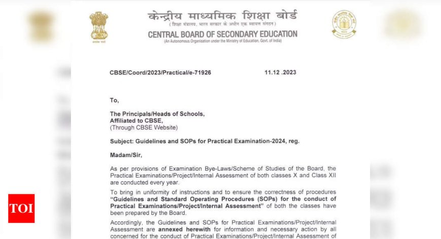 CBSE Board exam 2024: Official SOP, guidelines released for class 10, 12 practicals; check details here