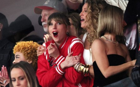 Taylor Swift cheers for boyfriend Travis Kelce as she attends 2024 Super Bowl in Vegas