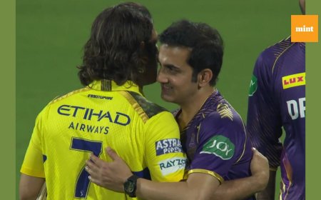 CSK vs KKR | Gautam Gambhir in ‘parallel universe’: After Virat Kohli, Kolkata mentor hugs MS Dhoni; netizens react