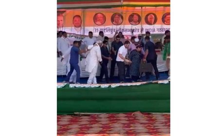 Close shave for Rahul Gandhi at Bihar rally as portion of dais caves in, Congress leader says he is ok: VIDEO