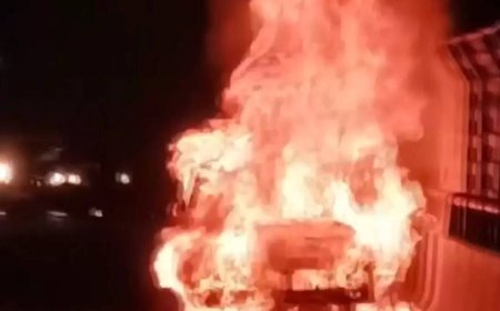 Watch: Car catches fire at Sagarpur flyover in Delhi, no injuries reported