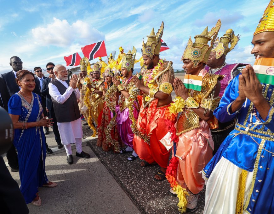 PM receives a ceremonial welcome upon his arrival at Port of Spain